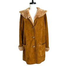 Searle Fur Coat Penny Lane S Brown Shearling Leather Hooded Hippie Vtg Y2k