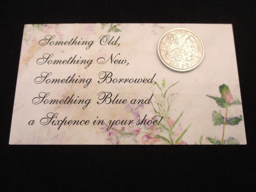Sixpence Enclosure Card for Bride Authentic English Coin Wildflowers Keepsake