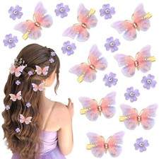 18PCS Butterfly Hair Clips Purple Mini Flower Clips for Girls Glitter Hair Bu...