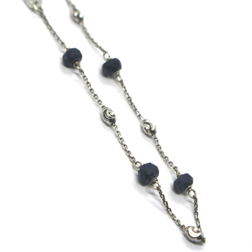 18K WHITE GOLD ANKLET ALTERNATE 4mm SAPPHIRE & 3mm FACETED WHITE BALLS 9.8" 25cm Foto 2 de 4