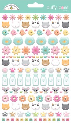 Crafts Stickers Puffy Doodlebug Pretty Kitty Cats Mice Paws Fish Birds Flowers