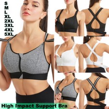Women Zip Front Sports Bra High Impact Adjustable Full Support Padded Yoga Bra
