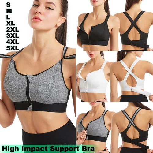 Women Zip Front Sports Bra High Impact Adjustable Full Support Padded Yoga Bra - Picture 1 of 31
