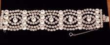 Hattie Carnegie Rhinestone Bracelet – Vintage Signed Statement Piece – 1.5” x 7”