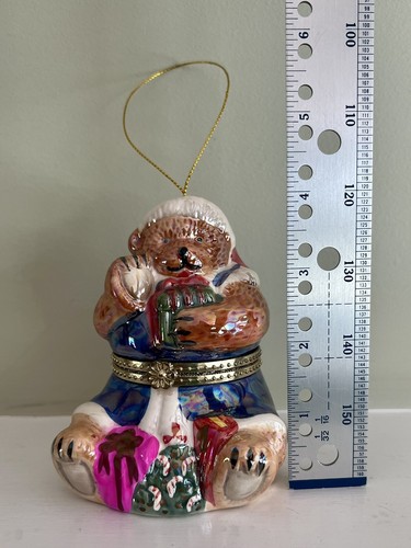 Mr. Christmas Porcelain Teddy Bear Music Box Ornament Wish You a Merry Christmas - Picture 9 of 10