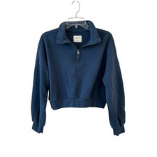 Abercrombie  Fitch Soft A F Cropped Quarter Zip Sweatshirt Blue Small