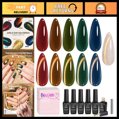 Fall Cat Eye Gel Nail Polish Set - 6 Colors, Golden Meteor Effect, Long-lasting