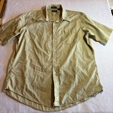 Vintage Christian Dior Monsieur Mens Shirt Size 17 SS Short Sleeve Button Up Tan