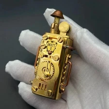Steampunk Handcraft Brass Oil Lighter Mechanical Punk Armor Kerosene Lighter EDC
