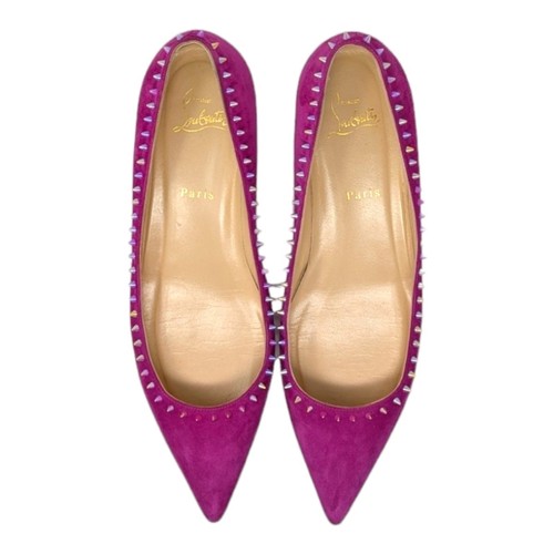 Christian Louboutin Anjalina spiked flats purple pink suede pointed toe 40.5