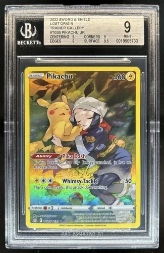 2022 Pokemon SWSH Lost Origin Pikachu Trainer Gallery #TG05/TG30 BGS 9