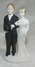 Vintage Bisque Porcelain Bride and Groom Figurine / Cake topper - 4" tall