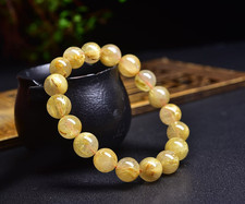 9mm Natural Rutilated Bead Bracelet Reiki Crystal Quartz Healing Decorate 1pc