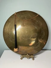 MCM Wall Art Brass Gong 18” Chinese Dragon Scene