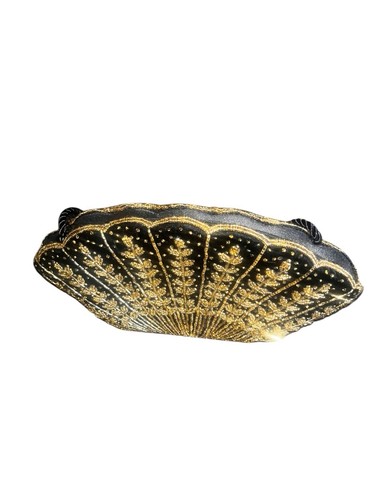 Schwarze Handtasche in Muschelform mit Perlen Abschlussball Cocktail Abend - Bild 2 von 6