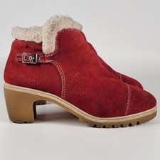 Vintage Y2K Rust Suede Leather Sherpa Lined Boho Buckle Ankle Boots Size 8