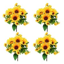 4 Bunches Artificial Sunflower Bouquet, Fake Silk Sunflower Flowers, Realisti...