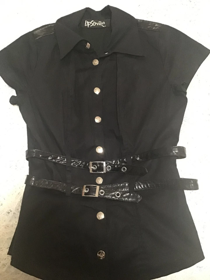 Lip Service 90 年代复古 Hot Topic Corporate Goth 纽扣衬衫 S 码 S 码 — 第 3/4 张图片