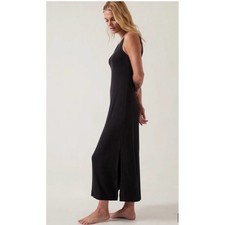 Athleta Well Rested Rib Sleep Tank Dress S Black Maxi Loungewear Comfort Travel