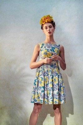 Emily And Finn Yellow Sketchy Abigail Dress Floral With Pockets Size Small￼
