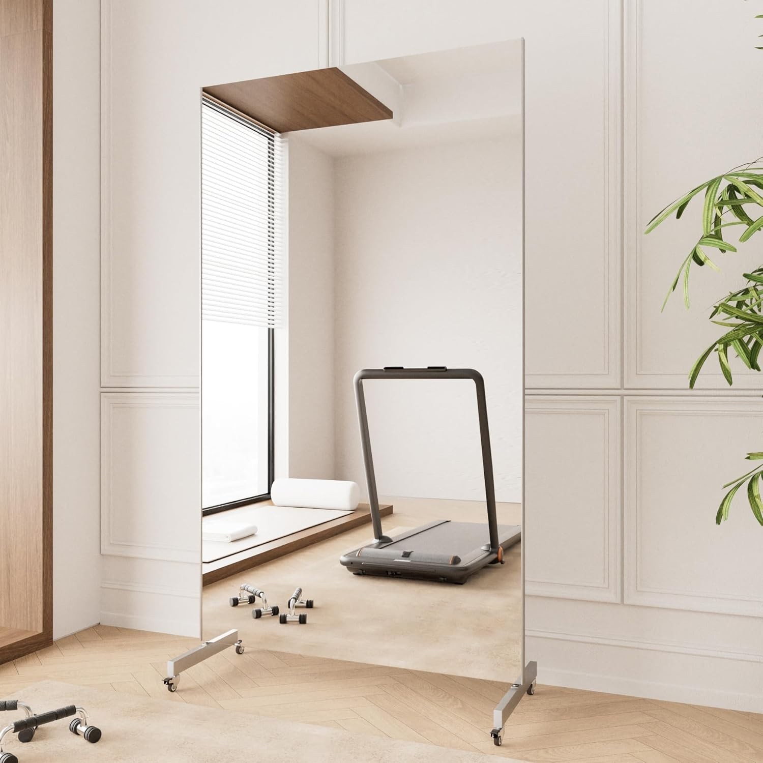 Extra Large 67" Rolling Home Gym Mirror with 360&deg; Swivel - Unbreakable Black
