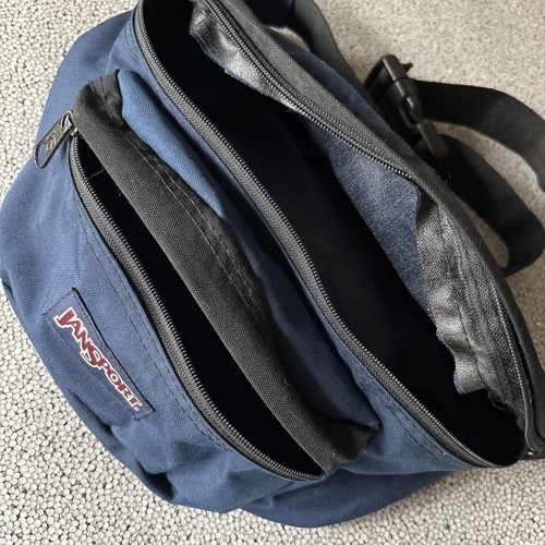 JanSport Nylon Fanny Pack Bag Waist Travel 2 pocket Vtg 90s USA Blue Black 53” - Picture 3 of 15
