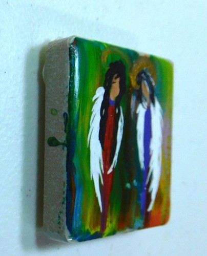 Pair of Hand Painted Angel on Ceramic Tile Magnet Pour Paint Art by Rain Crow - Picture 2 of 6