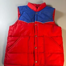 Vintage Swingster Polar Vest Red Blue Western Style Puffer Snap Front Medium