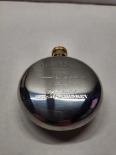 Rare vintage Jameson Irish Whiskey Hip Flask Round Flask,Pewter,brass Screw Top.