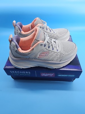 Skechers D'lux Walker Fresh Relaxed Fit Gray/ Coral Size 6 With Memory Foam