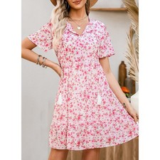 Dokotoo Pink Floral Dress Tassel Tie Front Short Sleeve Boho Babydoll Sz XL