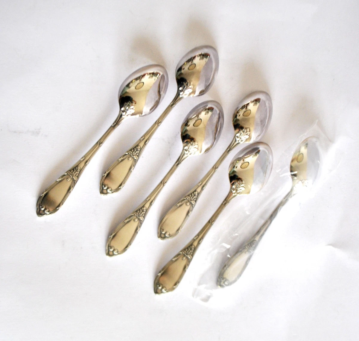 DEETJEN Lot 6 cuillères café dessert en métal argenté Rubans croisés 14.5 cm