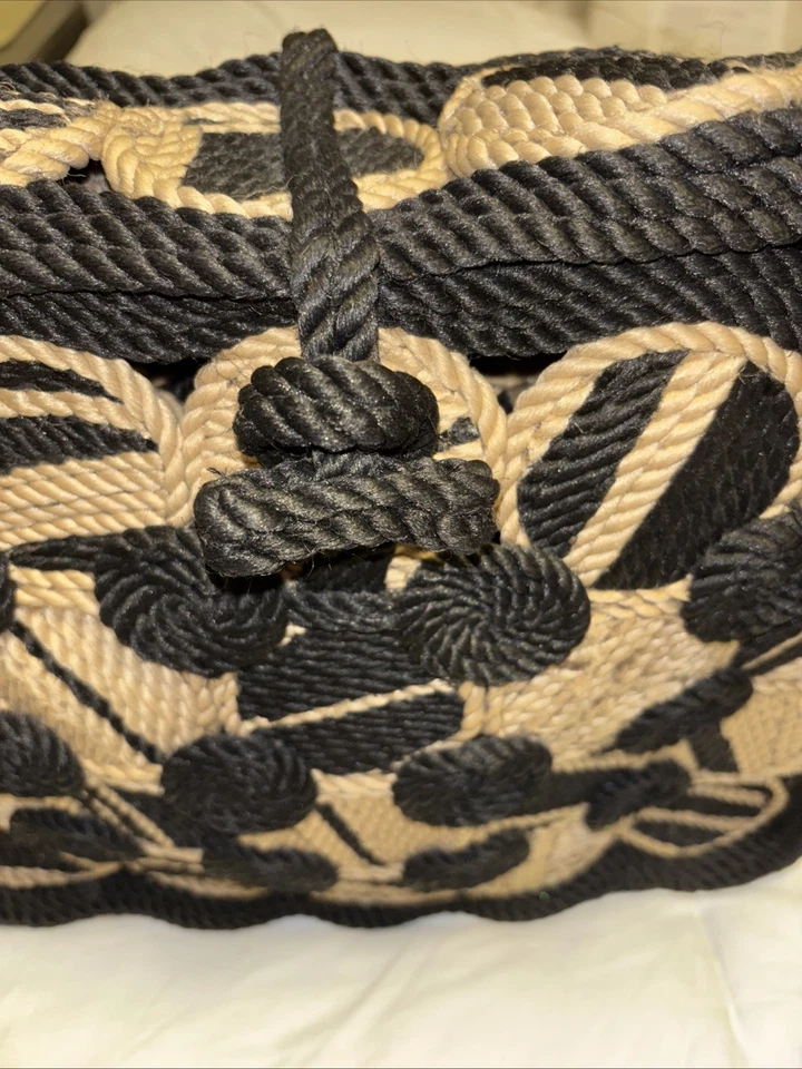 Boho “Nomadic State of Mind” Rope- A- Bag Black & Beige Swirl Circle Design Used - Image 3 of 4