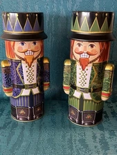 Bonnie And Pop Nutcracker Christmas Decorative Tins 9.5" New York Blue And Green
