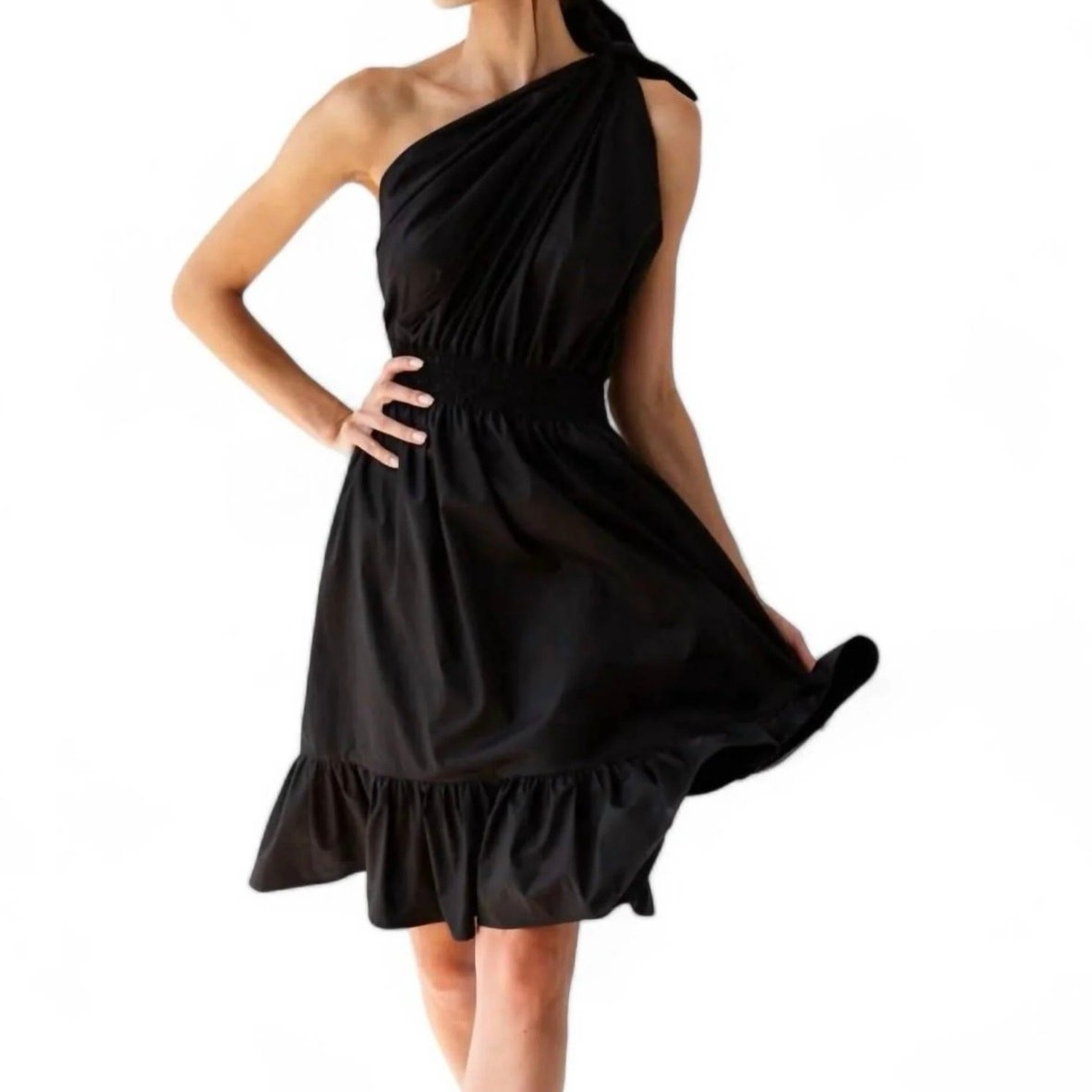 Monica Nera Demi one shoulder cotton short mini Dress In Black size S | eBay