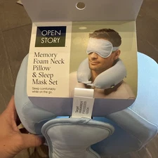 Memory Foam Travel Neck Pillow & Eye Mask Muddy Aqua - Open Story™
