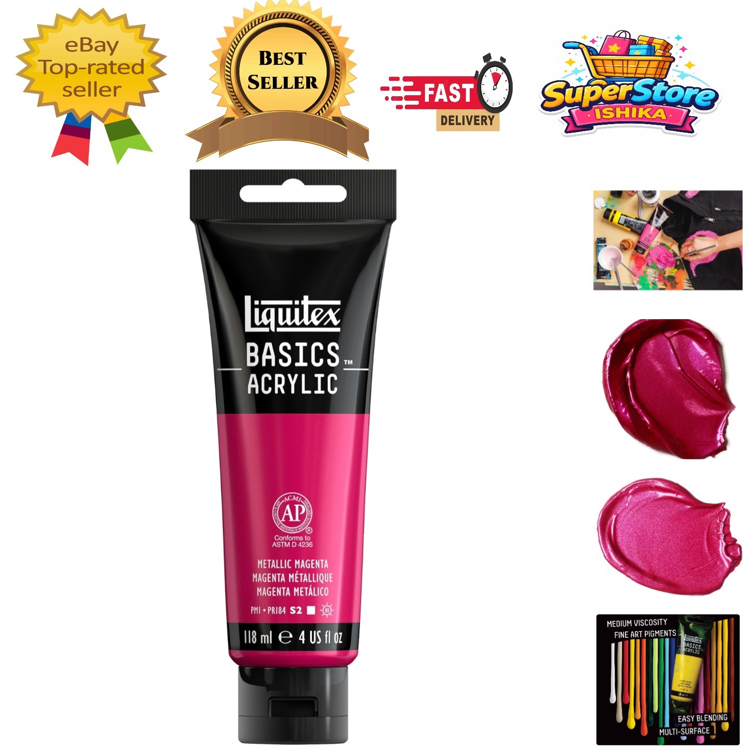 High Quality BASICS Metallic Magenta Acrylic 118ml - Waterproof & UV Resistant