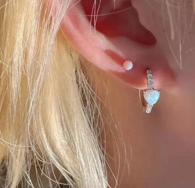 2Ct Heart Cut Lab Created Fire Opal Women's Hoop Earrings 14K White Gold Plated - Image 4 of 4