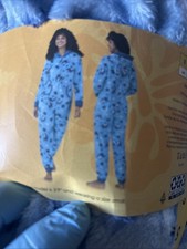 Disney Stitch Girls Blue Fleece  One-Piece Pajama L Hooded Zipper