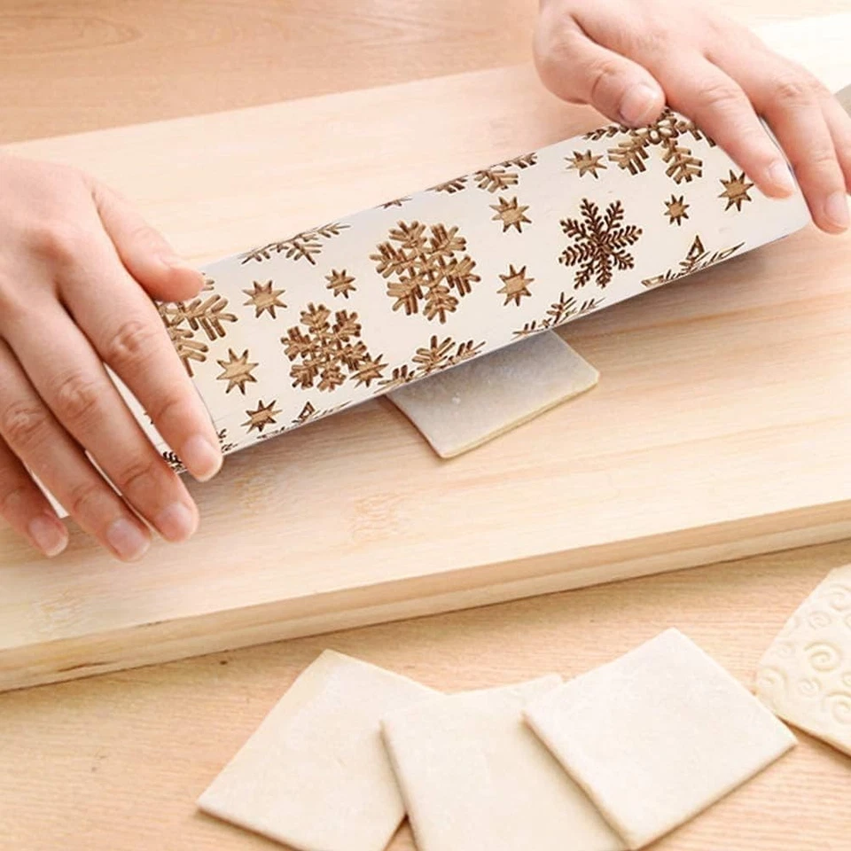 Embossed Wooden Rolling Pin for Baking, Deep Engraved Embossing White  - Image 3 of 4