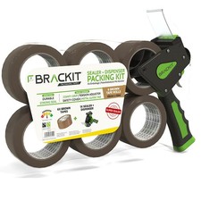 brackit Packing Tape with Dispenser, Brown 48mm x 66m, Pack of 6 Rolls – Strong