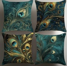 4 pcs Peacock Feathers Cushion/Pillow Covers/ Cases, 18 x 18", NWT