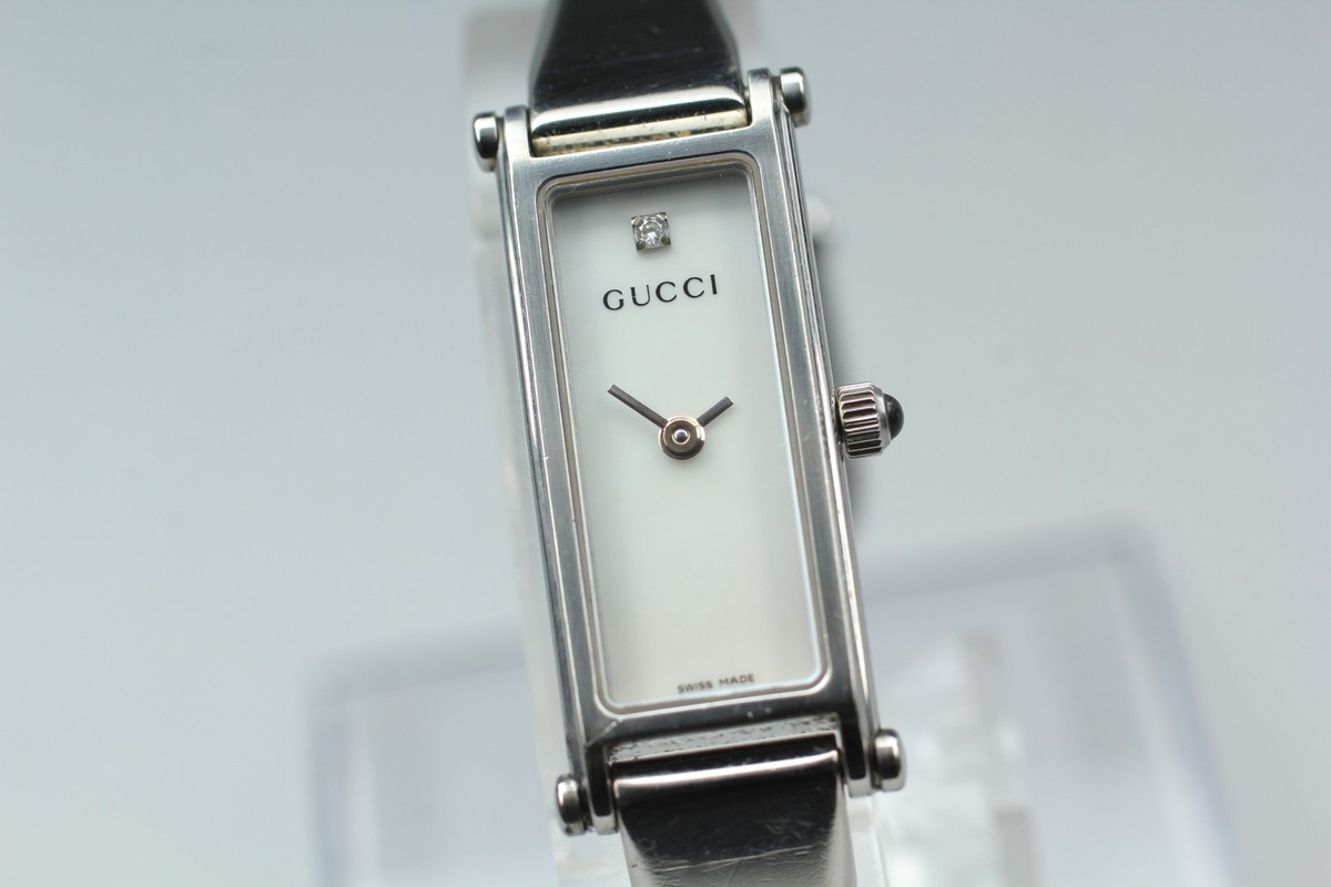 Near MINT] GUCCI 1500L 1P Diamond 12mm Silver Dial Woman's