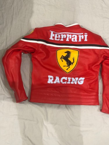Men Ferrari Red Biker Leather Jacket Racing Motorcycle Real Cow Leather Jacket - Foto 5 di 6