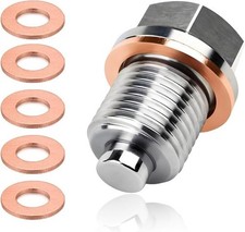 Magnetic Oil Drain Plug, M16 1.5 Stainless Steel Oil Drain Plug with 5 Pcs Copp