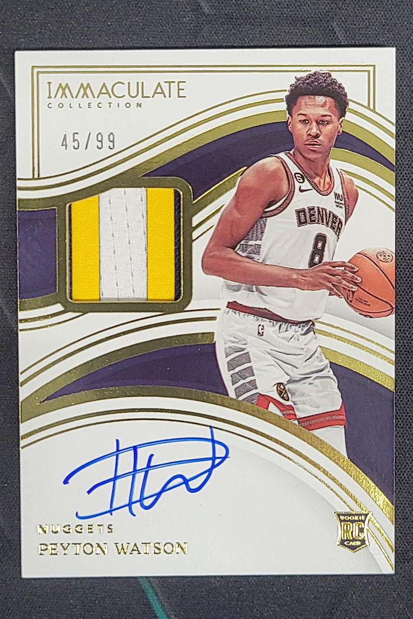 2022-23 Panini Immaculate Peyton Watson Rookie Patch Auto RC RPA /99 Nuggets