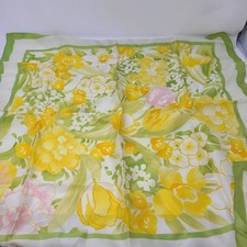 Avon Vintage Signed SM KENT Scarf 26  Square Spring Flowers Headscarf Yellow