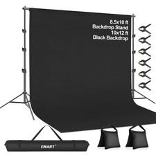 8.5x10 FT Photo Backdrop Stand Kit with 10x12FT Black Backdrop