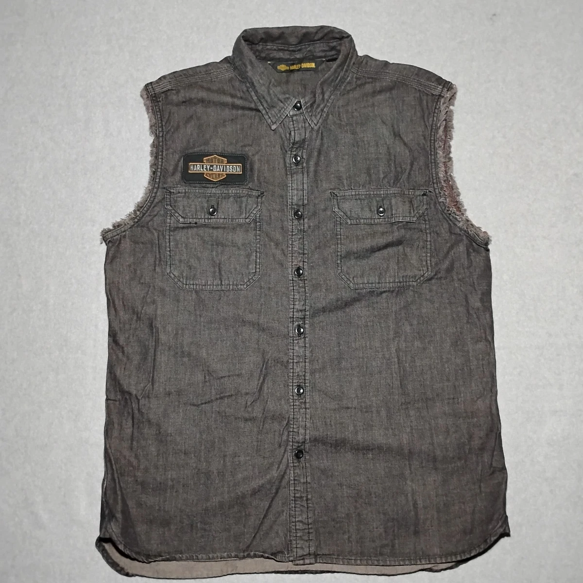 Harley-Davidson Denim Sleeveless Casual Button-Down Shirts for Men