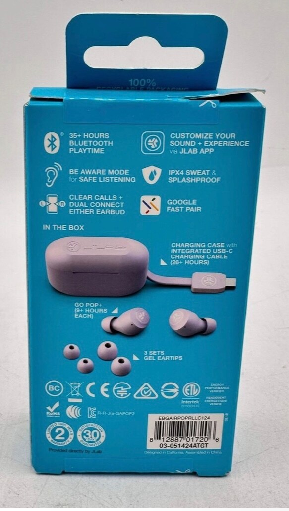 JLab GoPop+ Open Ear True Wireless Earbuds Lilac EBGAIRPOPRLLC124